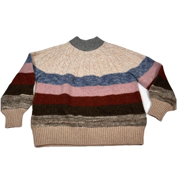 Madewell Deacon Cableknit Mockneck Sweater in Stripe Wool Blend Size XS - Picture 1 of 8